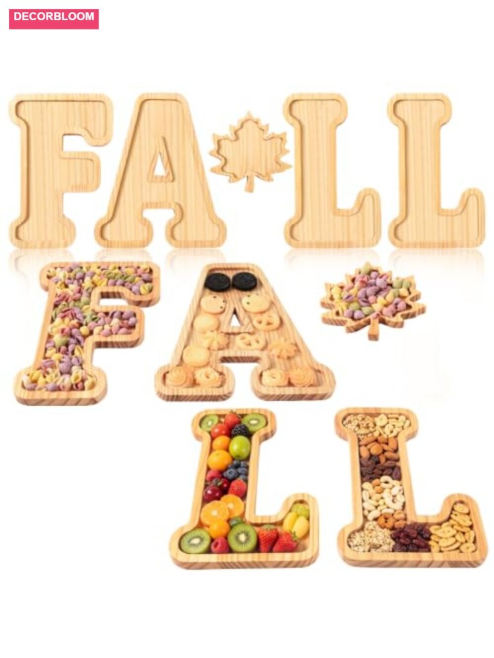 5 Pc Pine Wood Charcuterie Board Set FALL Maple Leaf Thanksgiving Platter